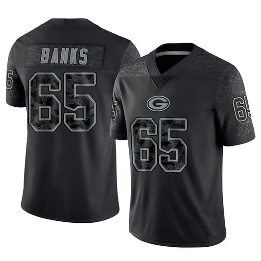 GB.Packers #65 Aaron Banks Player Black RFLCTV Limited Football Jerseys