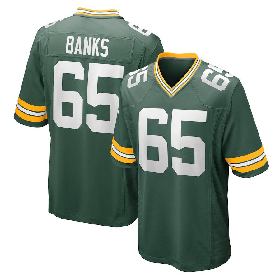 GB.Packers #65 Aaron Banks Player Green Home Game Football Jerseys