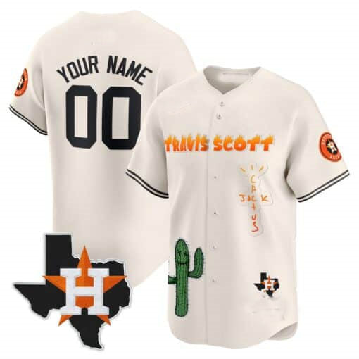Custom H.Astros Cactus Jack Patch Vapor Premier Limited Stitched Baseball Jerseys
