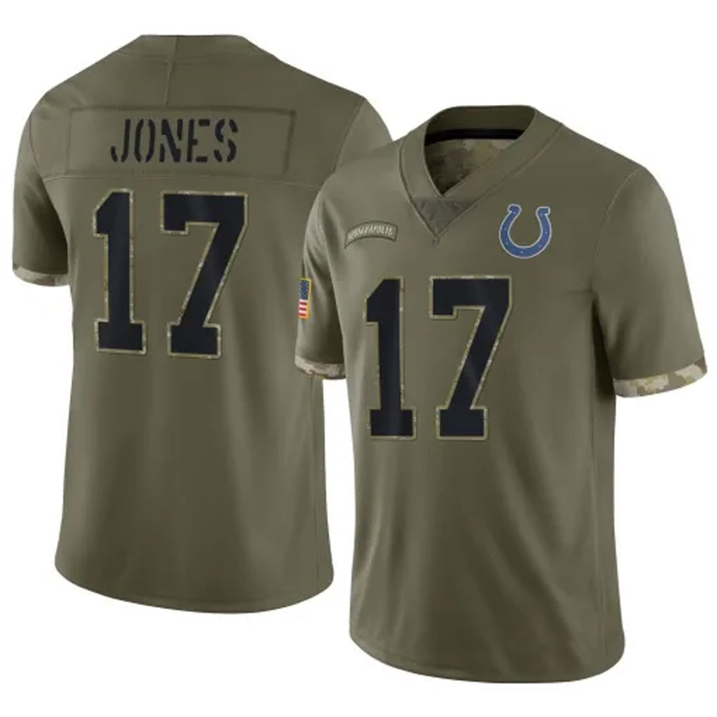IN.Colts #17 Daniel Jones Player Salute to Service Olive Football Jerseys