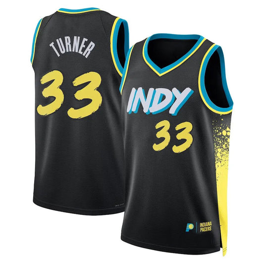 IN.Pacers #33 Myles Turner Player Black City Edition Swingman Basketball Jerseys