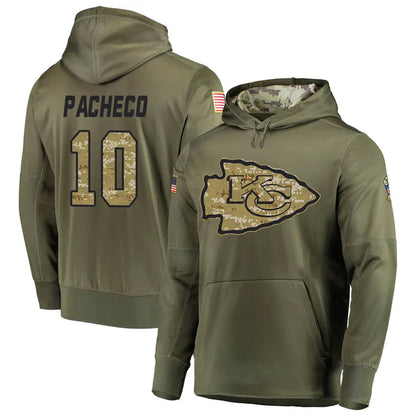 KC.Chiefs #10 Isiah Pacheco Player Salute to Service Limited Olive Hoodies Football Jerseys