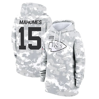 KC.Chiefs #15 Patrick Mahomes Player Arctic Camo Salute to Service Hoodies Football Jerseys
