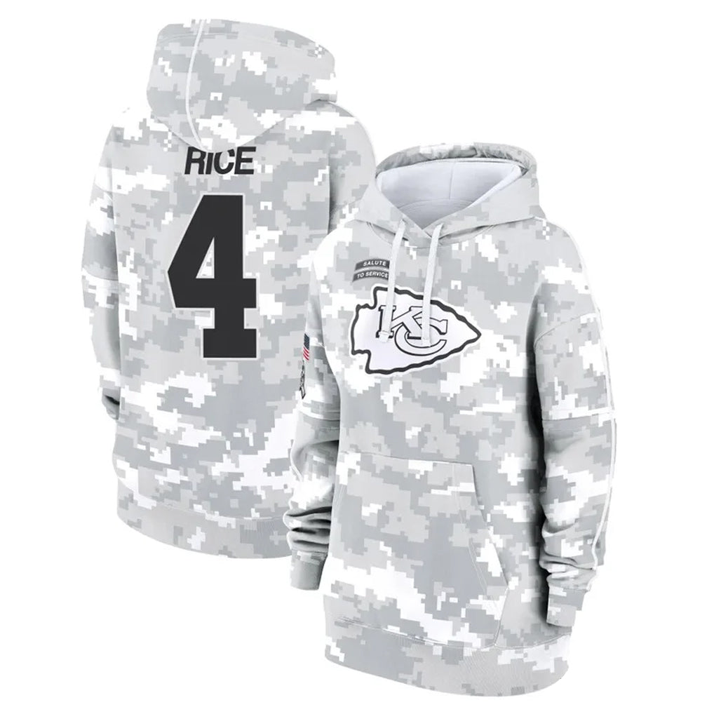 KC.Chiefs #4 Rashee Rice Player Arctic Camo Salute to Service Hoodies Football Jerseys