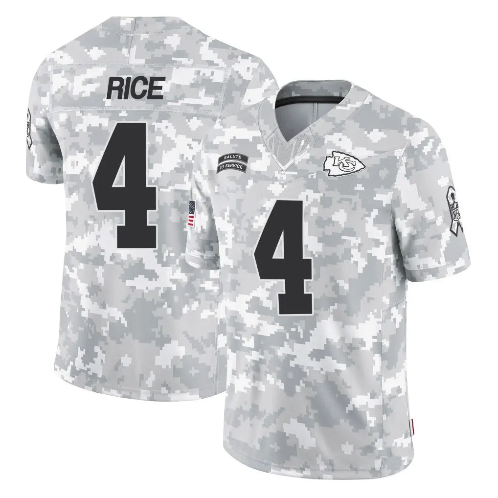 KC.Chiefs #4 Rashee Rice Player Limited Arctic Camo Salute to Service Football Jerseys