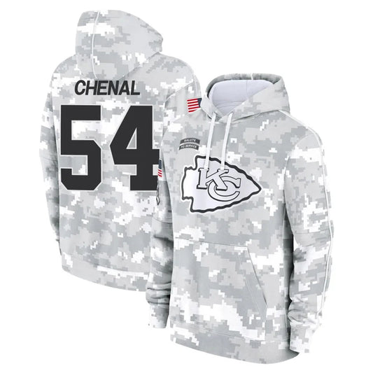 KC.Chiefs #54 Leo Chenal Player Arctic Camo Salute to Service Hoodies Football Jerseys