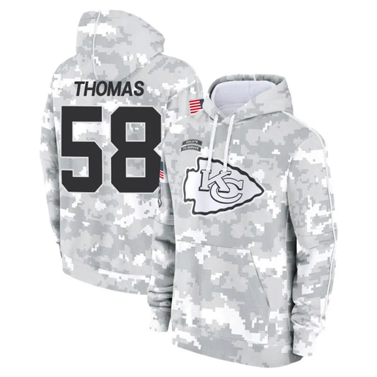 KC.Chiefs #58 Derrick Thomas Player Arctic Camo Salute to Service Hoodies Football Jerseys