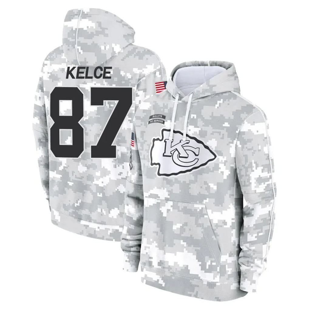 KC.Chiefs #87 Travis Kelce Player Arctic Camo Salute to Service Hoodies Football Jerseys
