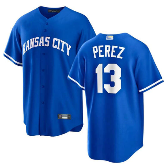 KC.Royals #13 Salvador Perez Player Blue Home Replica Baseball Jerseys