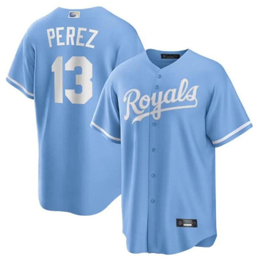 KC.Royals #13 Salvador Perez Player Light Blue Home Replica Baseball Jerseys
