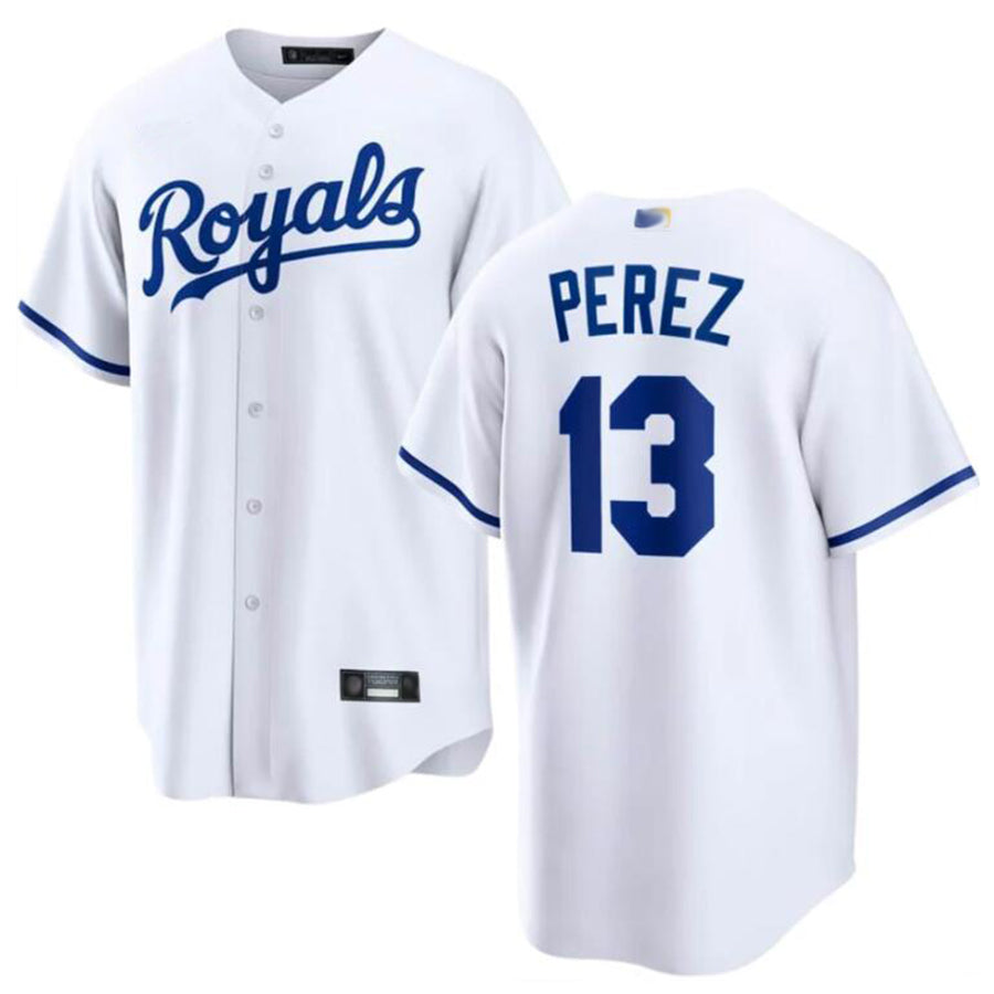 KC.Royals #13 Salvador Perez Player White Home Replica Baseball Jerseys