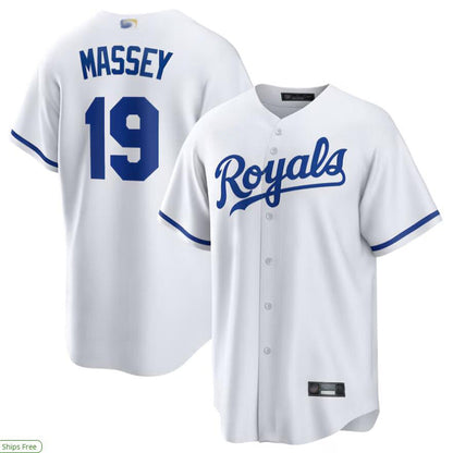 KC.Royals #19 Michael Massey Player White Home Replica Baseball Jerseys