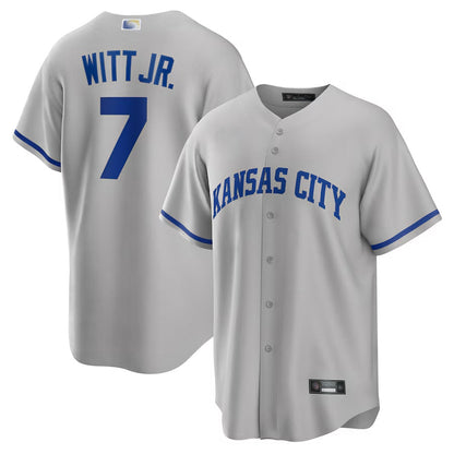 KC.Royals #7 Bobby Witt Jr. Player Light Gray Road Replica Baseball Jerseys