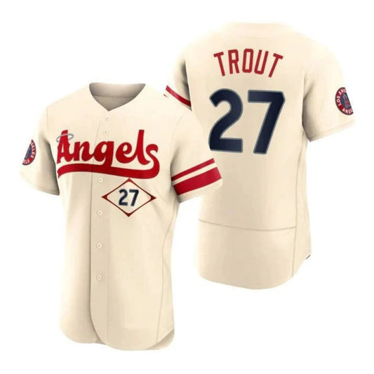 LA.Angels #27 Mike Trout Player Cream Stitched City Connect Elite Baseball Jerseys