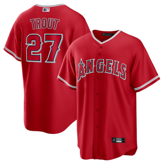 LA.Angels #27 Mike Trout Player Red Replica Game Baseball Jerseys