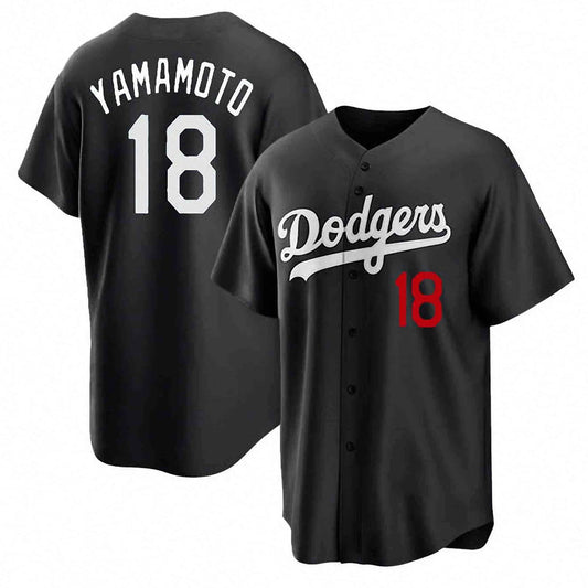 LA.Dodgers #18 Yoshinobu Yamamoto Player Black Game Baseball Jerseys