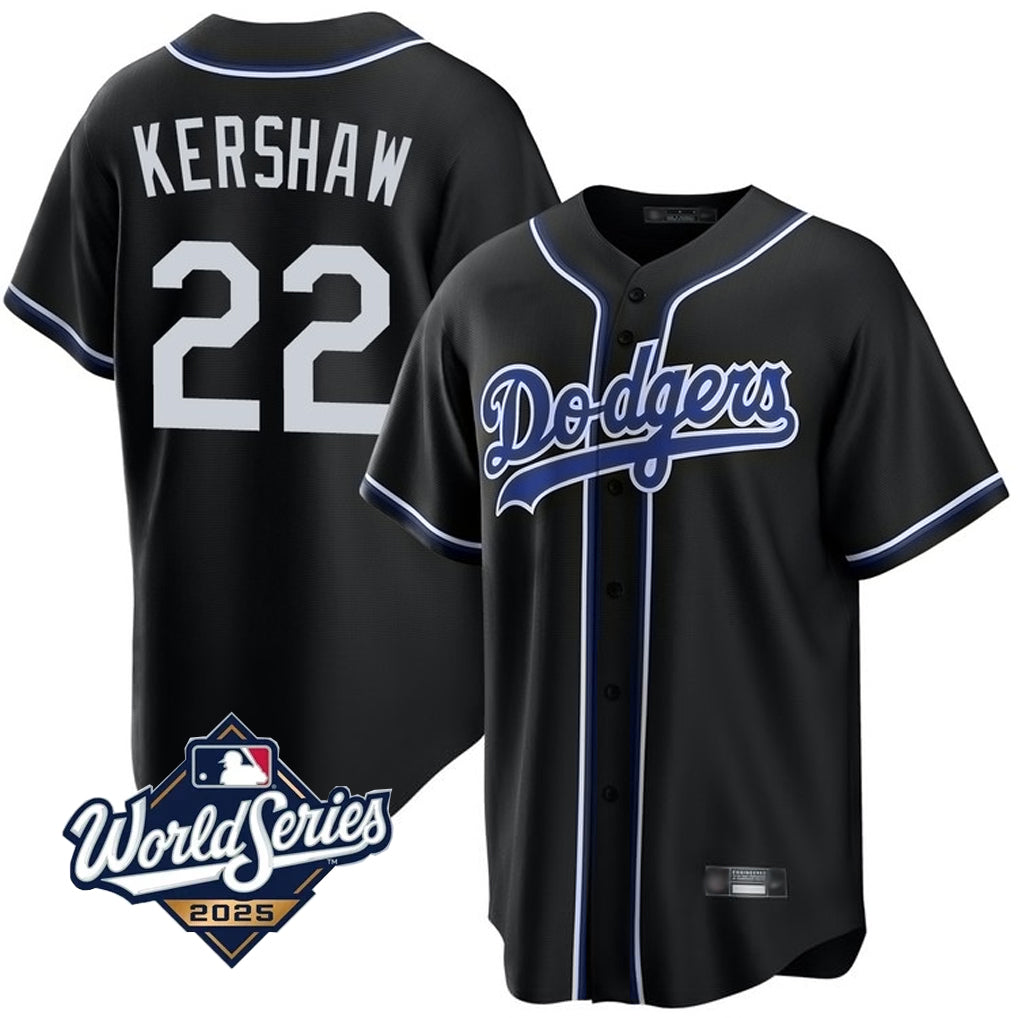 LA.Dodgers #22 Clayton Kershaw Player 2025 World Series Black Home Game Baseball Jerseys