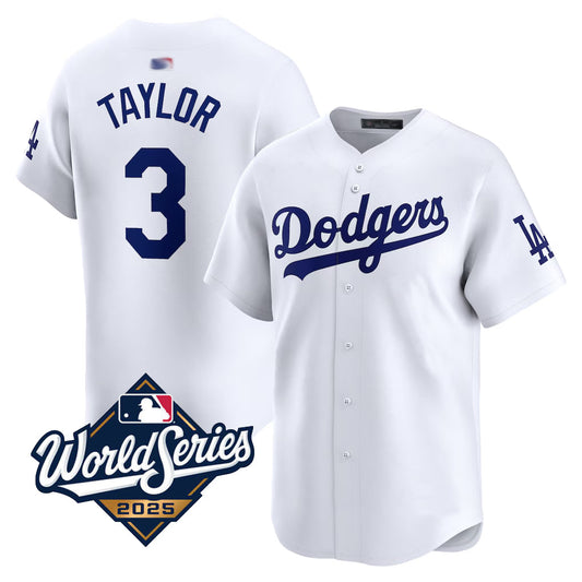 LA.Dodgers #3 Chris Taylor Player White Home Game World Series Baseball Jerseys
