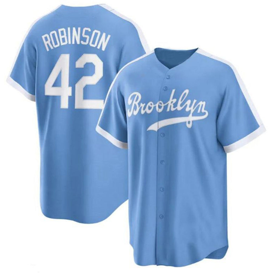 LA.Dodgers #42 Jackie Robinson Player Cooperstown Collection Light Blue Baseball Jerseys