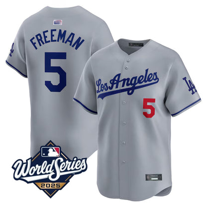 LA.Dodgers #5 Freddie Freeman Player 2025 World Series Gray Home Game Baseball Jerseys