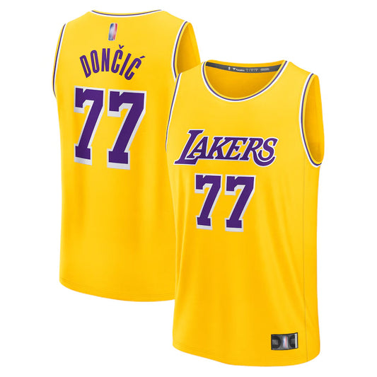 LA.Lakers #77 Luka Doncic Player Fanatics Gold Fast Break Replica Icon Edition Basketball Jerseys