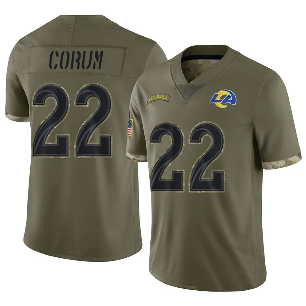 LA.Rams #22 Blake Corum Player Salute To Service Olive Football Jerseys
