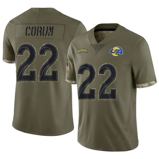 LA.Rams #22 Blake Corum Player Salute To Service Olive Football Jerseys