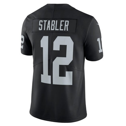 LV.Raiders #12 Ken Stabler Player Black Vapor Untouchable Limited Throwback Football Jerseys
