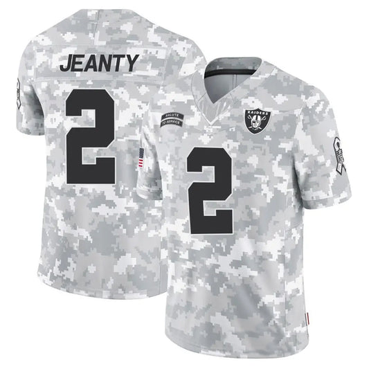 LV.Raiders #2 Ashton Jeanty Player Arctic Camo Salute to Service Limited Football Jerseys