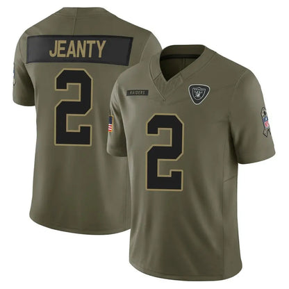 LV.Raiders #2 Ashton Jeanty Player Salute To Service Limited Olive Football Jerseys