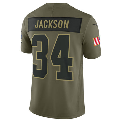 LV.Raiders #34 Bo Jackson Player Salute To Service Limited Olive Football Jerseys