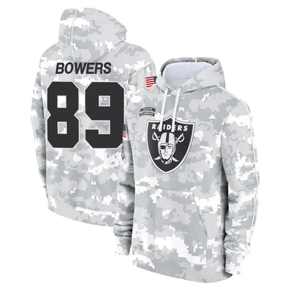 LV.Raiders #89 Brock Bowers Player Arctic Camo Salute to Service Hoodies Football Jerseys
