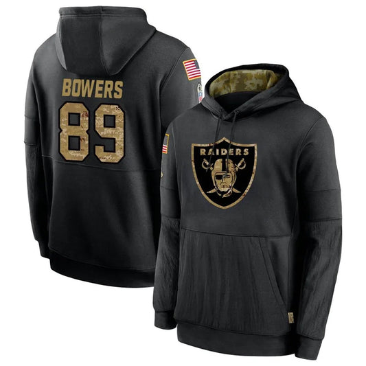 LV.Raiders #89 Brock Bowers Player Salute to Service Black Hoodies Football Jerseys