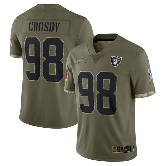 LV.Raiders #98 Maxx Crosby Player Salute To Service Olive Football Jerseys