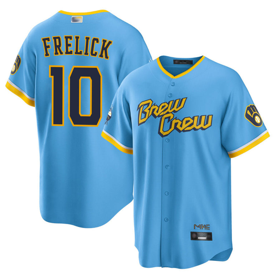 M.Brewers #10 Sal Frelick Player Light Blue City Connect Baseball Jerseys
