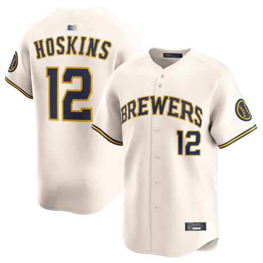 M.Brewers #12 Rhys Hoskins Player Cream Limited Baseball Jerseys
