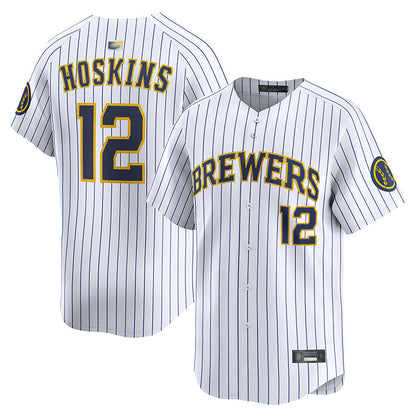 M.Brewers #12 Rhys Hoskins Player White Limited Baseball Jerseys