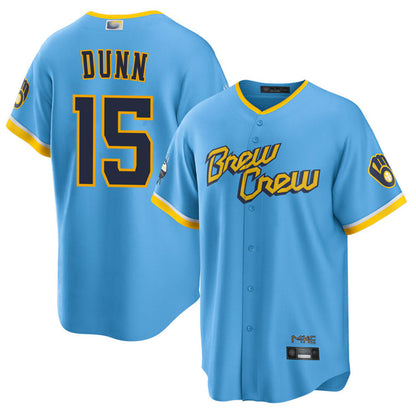 M.Brewers #15 Oliver Dunn Player Light Blue City Connect Baseball Jerseys