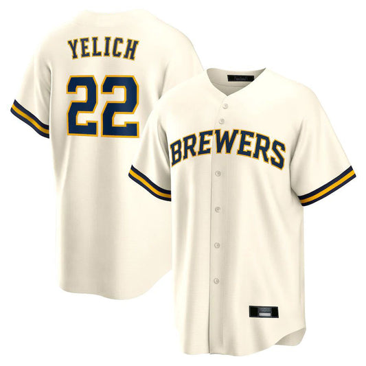 M.Brewers #22 Christian Yelich Player Cream Replica Baseall Jerseys