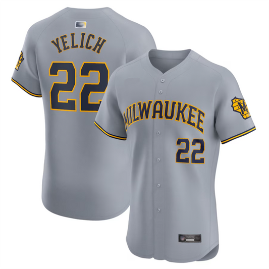M.Brewers #22 Christian Yelich Player Gray Road Elite Baseball Jerseys