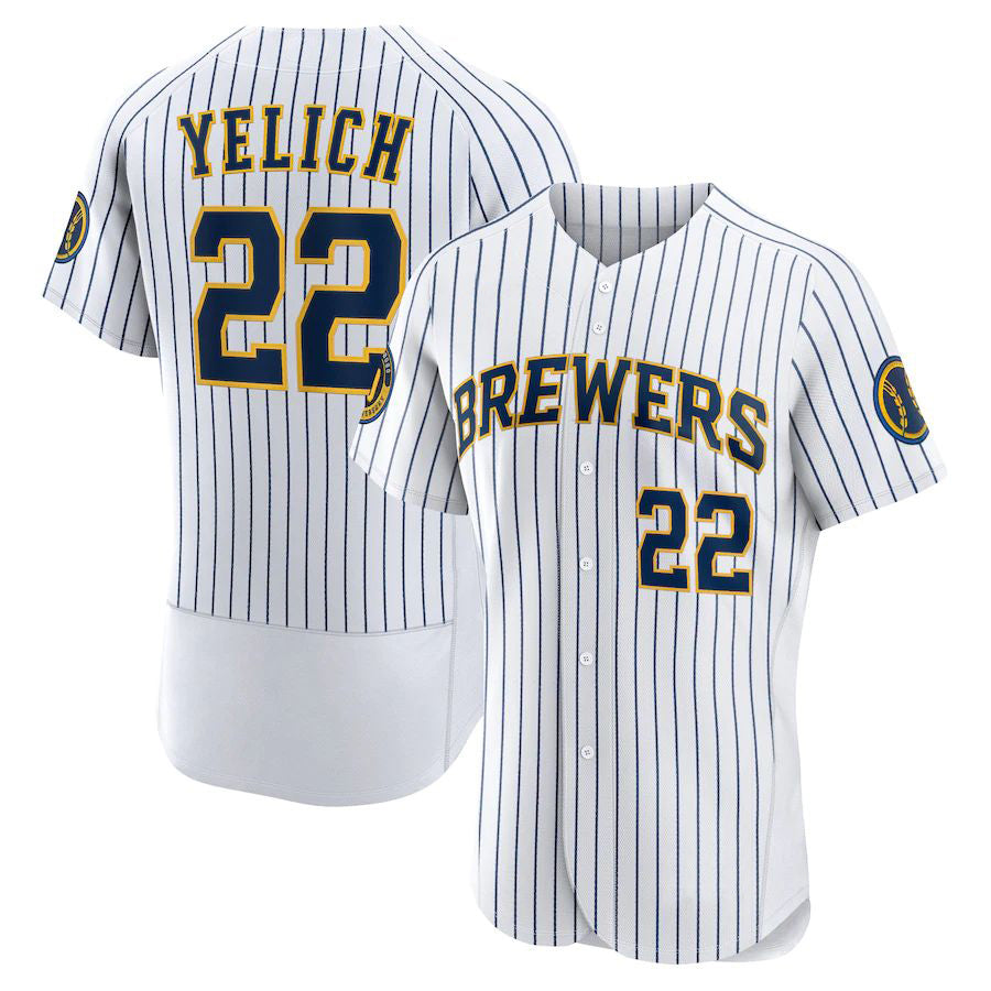 M.Brewers #22 Christian Yelich Player White Home Limited Elite Baseball Jerseys