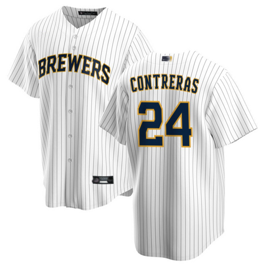 M.Brewers #24 William Contreras Player White Home Replica Baseball Jerseys