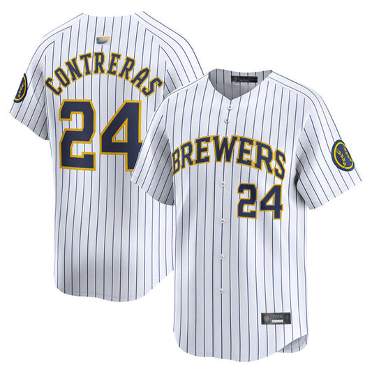 M.Brewers #24 William Contreras Player White Limited Baseball Jerseys