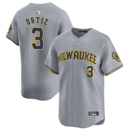 M.Brewers #3 Joey Ortiz Player Gray Home Limited Baseball Jerseys