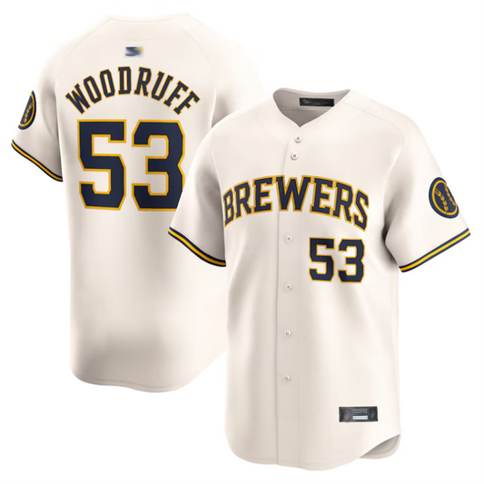 M.Brewers #53 Brandon Woodruff Player Cream Home Limited Baseball Jerseys