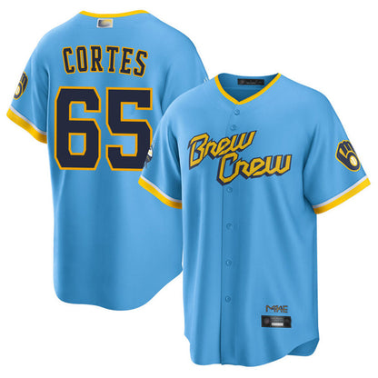 M.Brewers #65 Nestor Cortes Player Light Blue City Connect Replica Baseball Jerseys