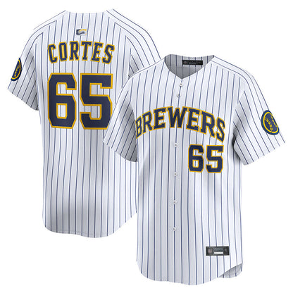 M.Brewers #65 Nestor Cortes Player White Limited Baseball Jerseys