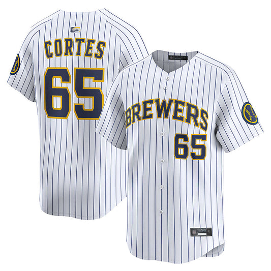 M.Brewers #65 Nestor Cortes Player White Limited Baseball Jerseys