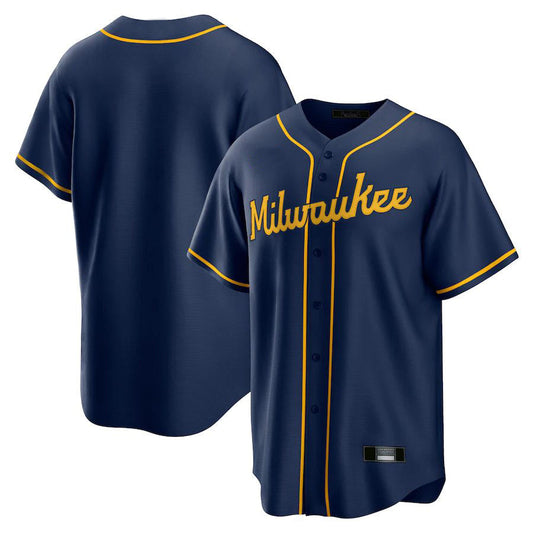 M.Brewers Blank Player Navy Replica Baseball Jerseys