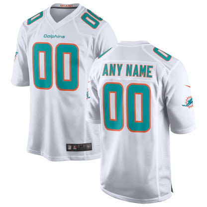 M.Dolphins Game Road Football Jerseys - White - Custom